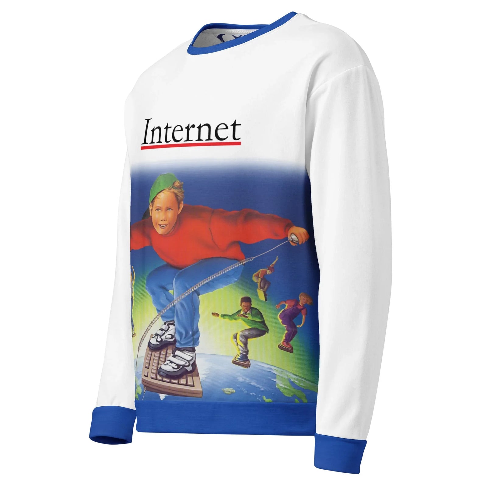 90s Internet Kid Sweatshirt in Retro Cyber Surf. OEKO-TEX® 100, REACH Compliant, GRS Certified.