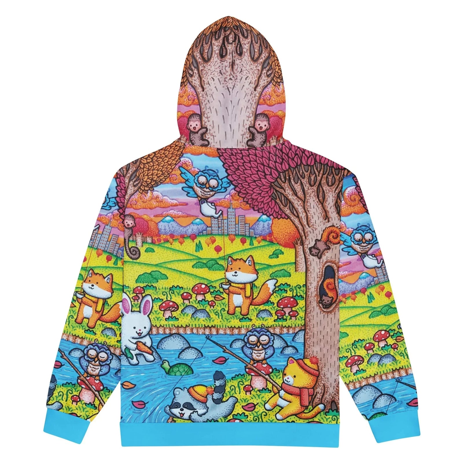 A Wonderful Fall Evening Zip Hoodie in Electric Cartoon Autumn. OEKO-TEX® 100, REACH Compliant, GRS Certified.