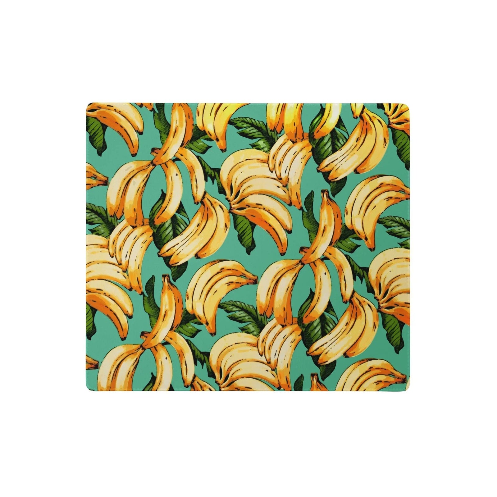 Banana Pattern Desk Mats - The thick black comic-book outlines surrounding #FFD34E yellow banana clusters against the high-contrast #41A693 seafoam field.