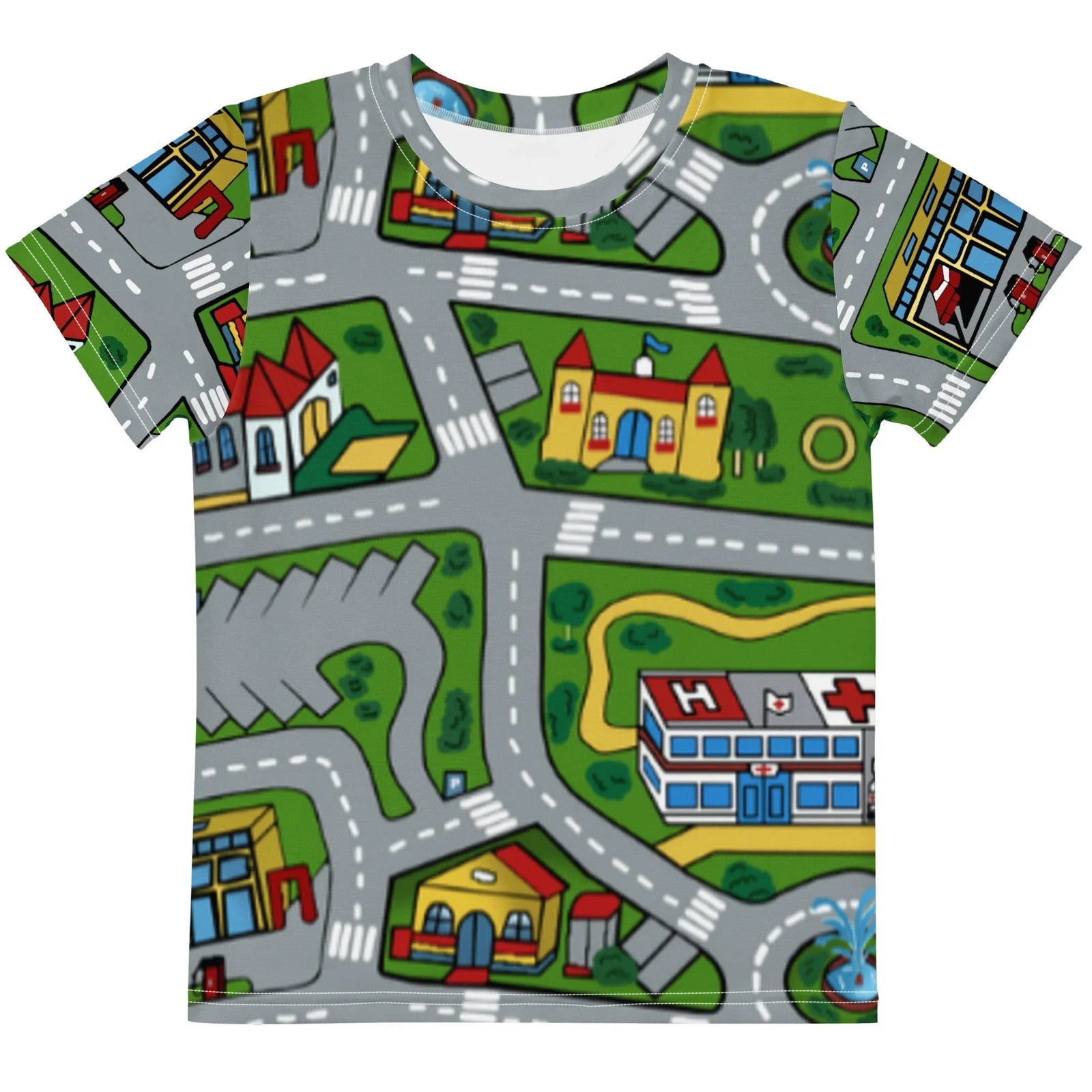 Car Carpet City Kid's Tee in Nostalgic Roadmap Green. CPSIA Compliant, OEKO-TEX® 100, REACH Compliant.