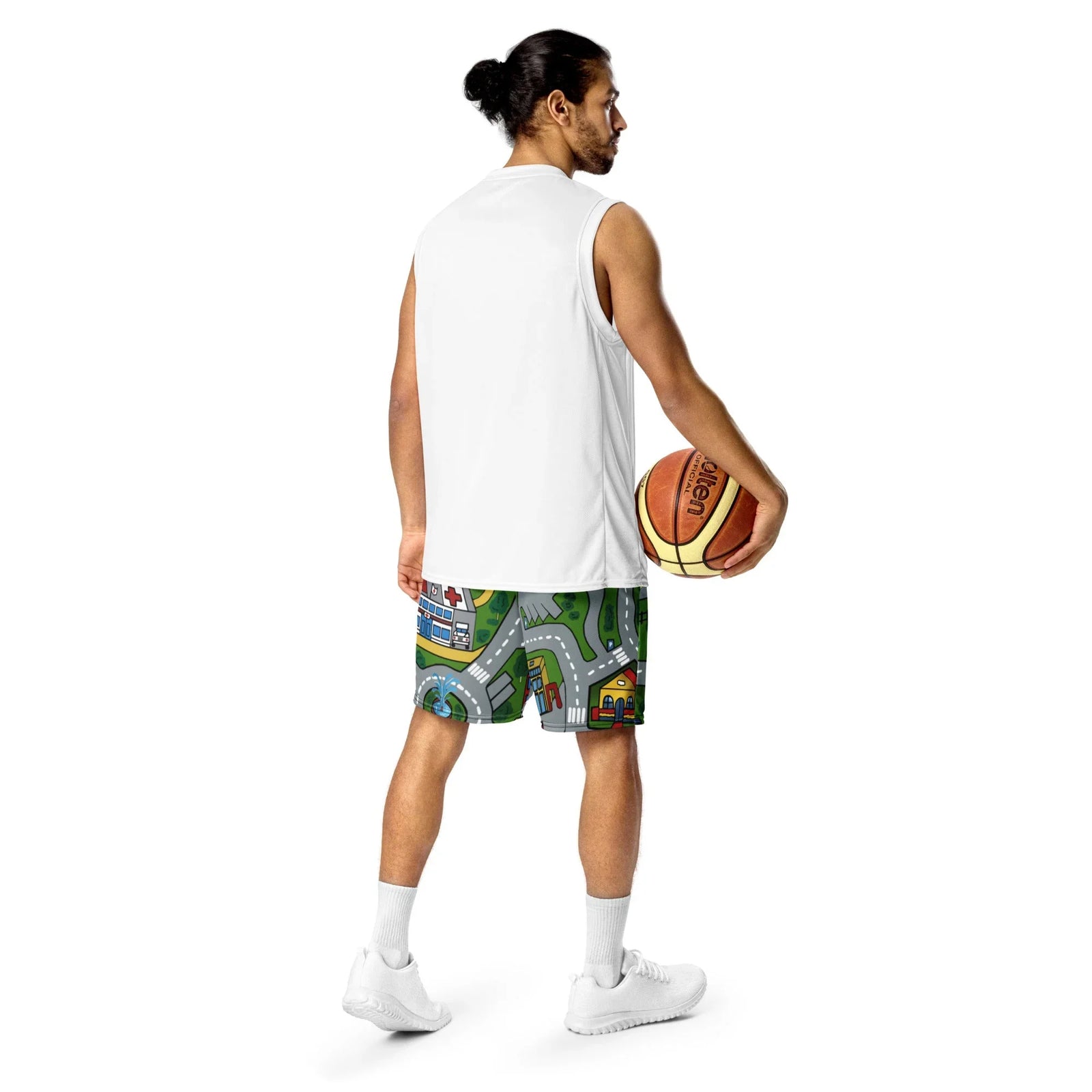 Car Carpet City Men's Gym Shorts in Suburban Playmat Palette. OEKO-TEX® 100, REACH Compliant, Zero-Wastewater Printing.