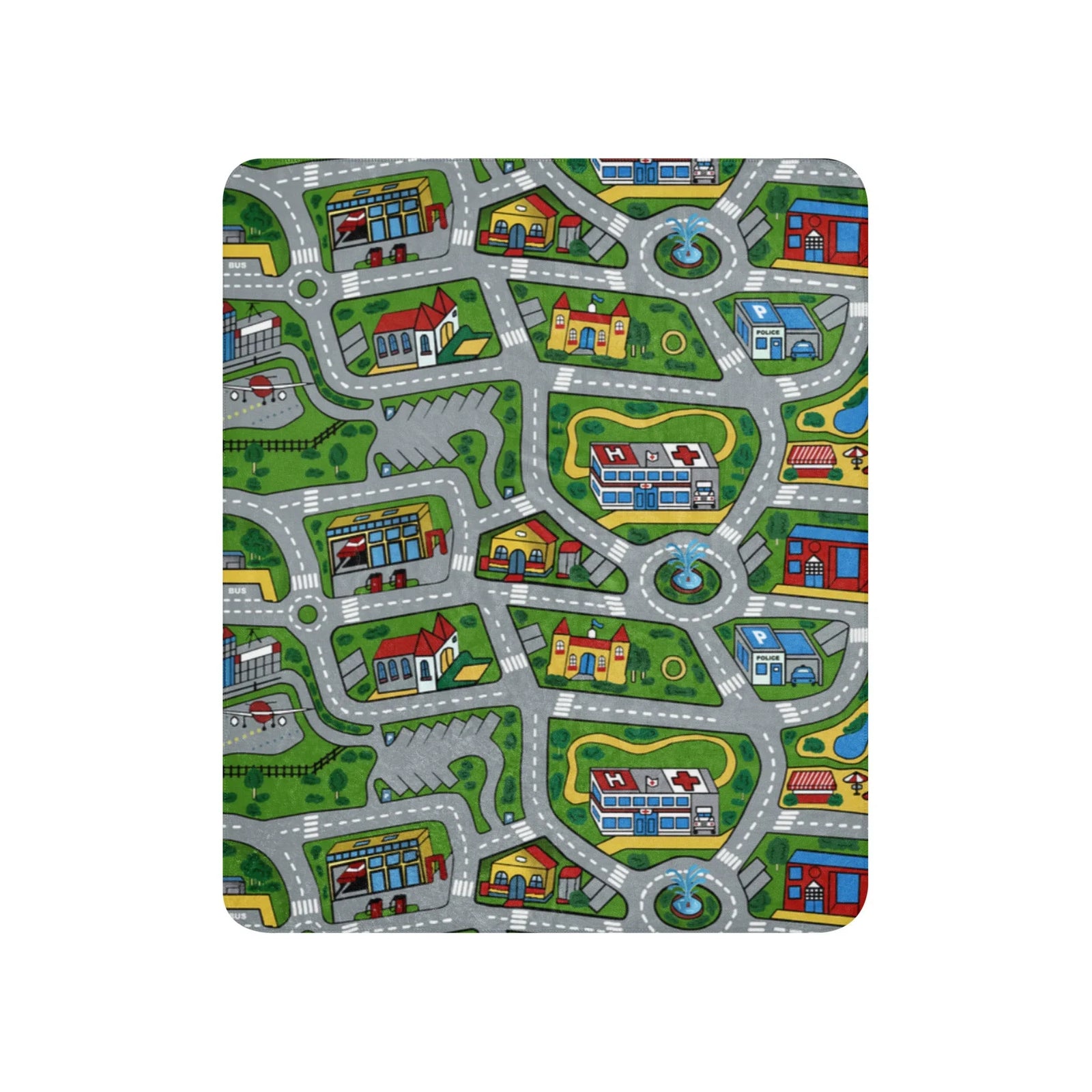 Car Carpet City Sherpa Blankets in Nostalgic Roadmap Green. REACH Compliant, Zero-Wastewater Printing, Made-to-Order (Zero Overproduction).