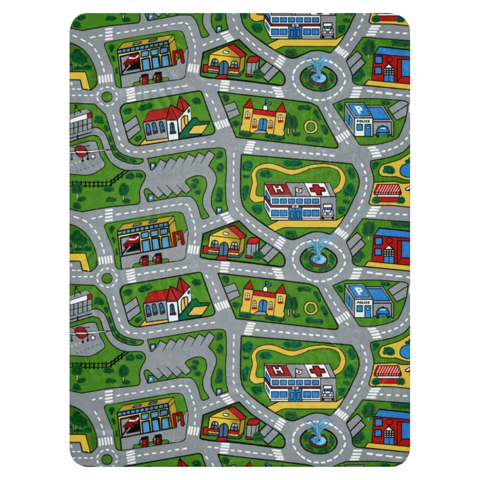 This nostalgic throw blanket features a bird's-eye view of a miniature city map, channeling classic childhood playmat vibes. Contact us with accessibility feedback, we'd love to help!