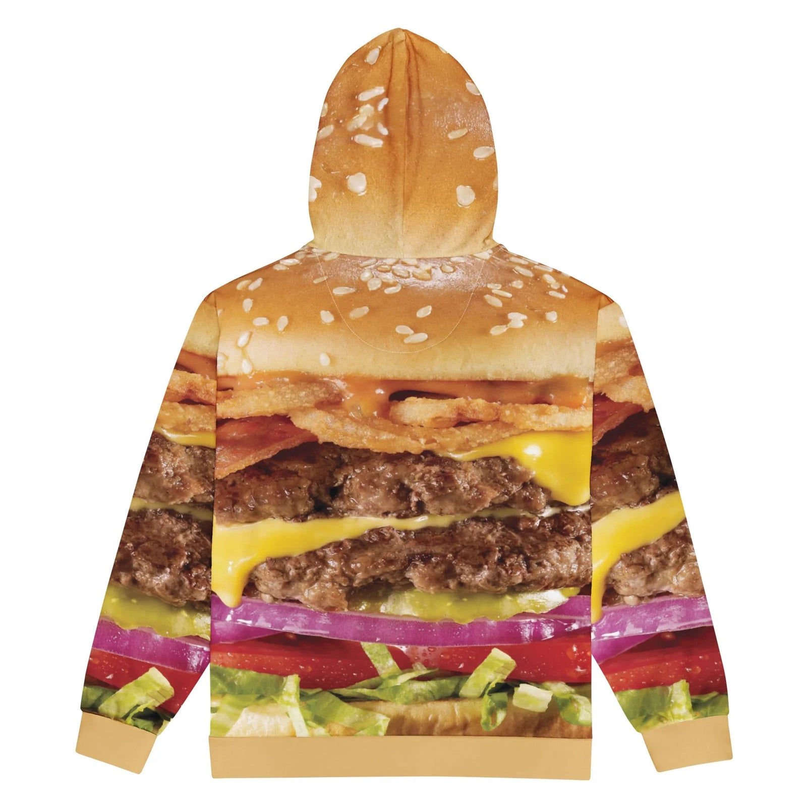 Cheeseburger Zip Hoodie in Toasted Brioche & Cheddar. OEKO-TEX® 100, REACH Compliant, GRS Certified.