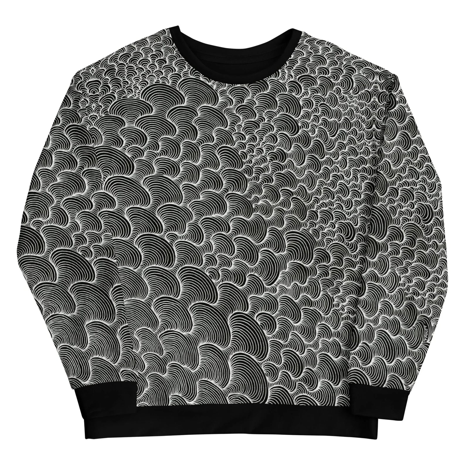 A hypnotic arrangement of overlapping, scalloped forms creates a dizzying illusion of depth reminiscent of topographical maps (or stylized ocean waves). Contact us with accessibility feedback, we'd love to help!