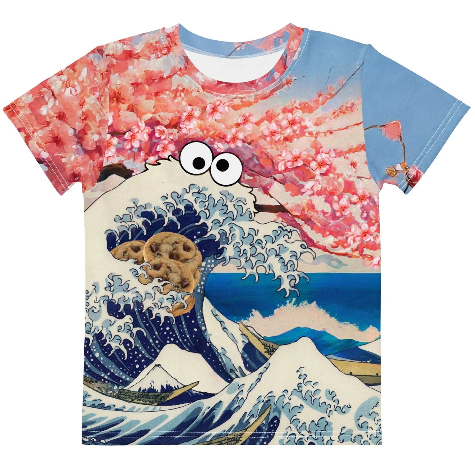 A whimsical mashup of classical Japanese woodblock art transforms a towering deep indigo and midnight navy wave into a hungry, sentient monster. Contact us with accessibility feedback, we'd love to help!
