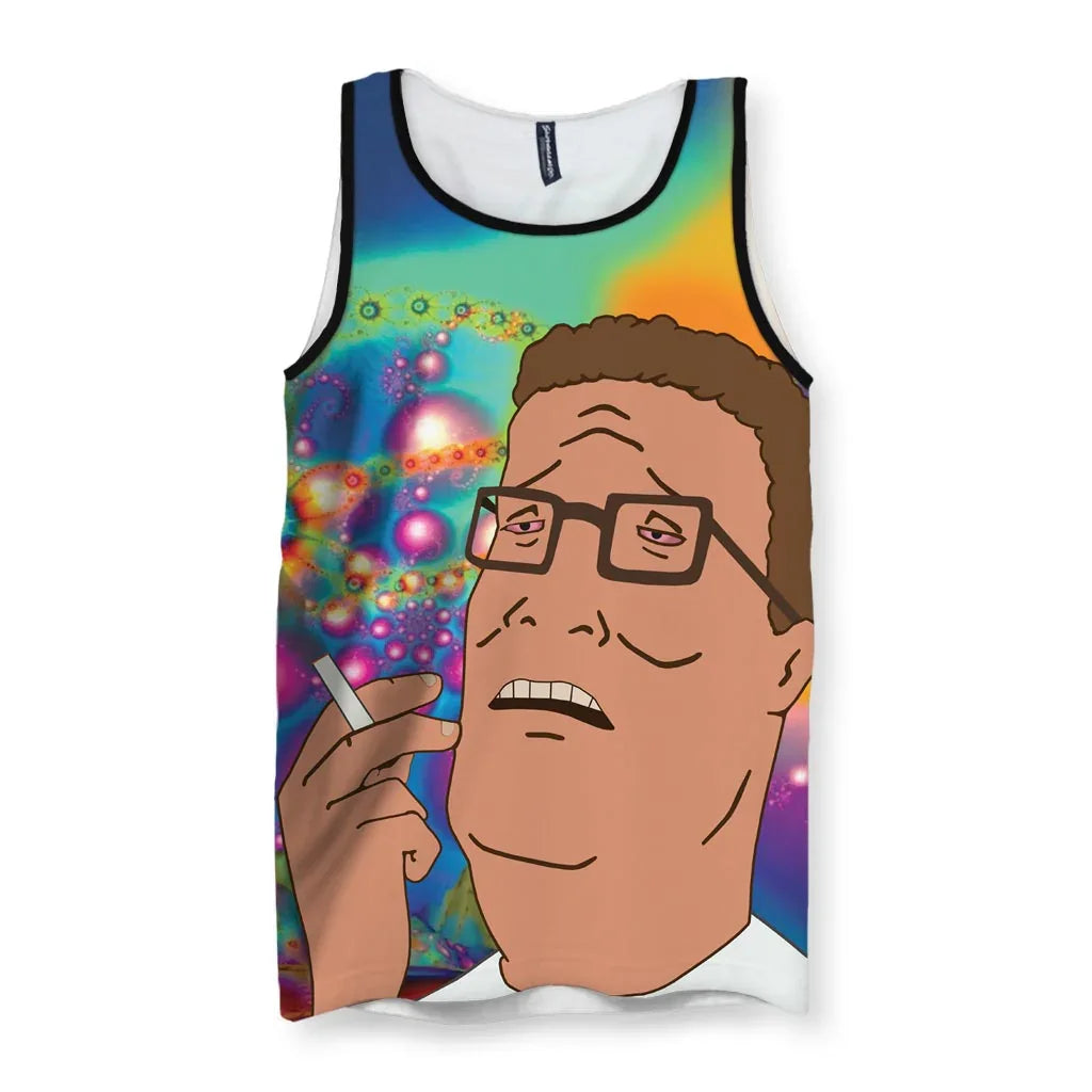 A large, stylized portrait features a recognizable animated propane salesman in a dazed, intoxicated state (complete with bloodshot eyes and a lit cigarette). Contact us with accessibility feedback, we'd love to help!