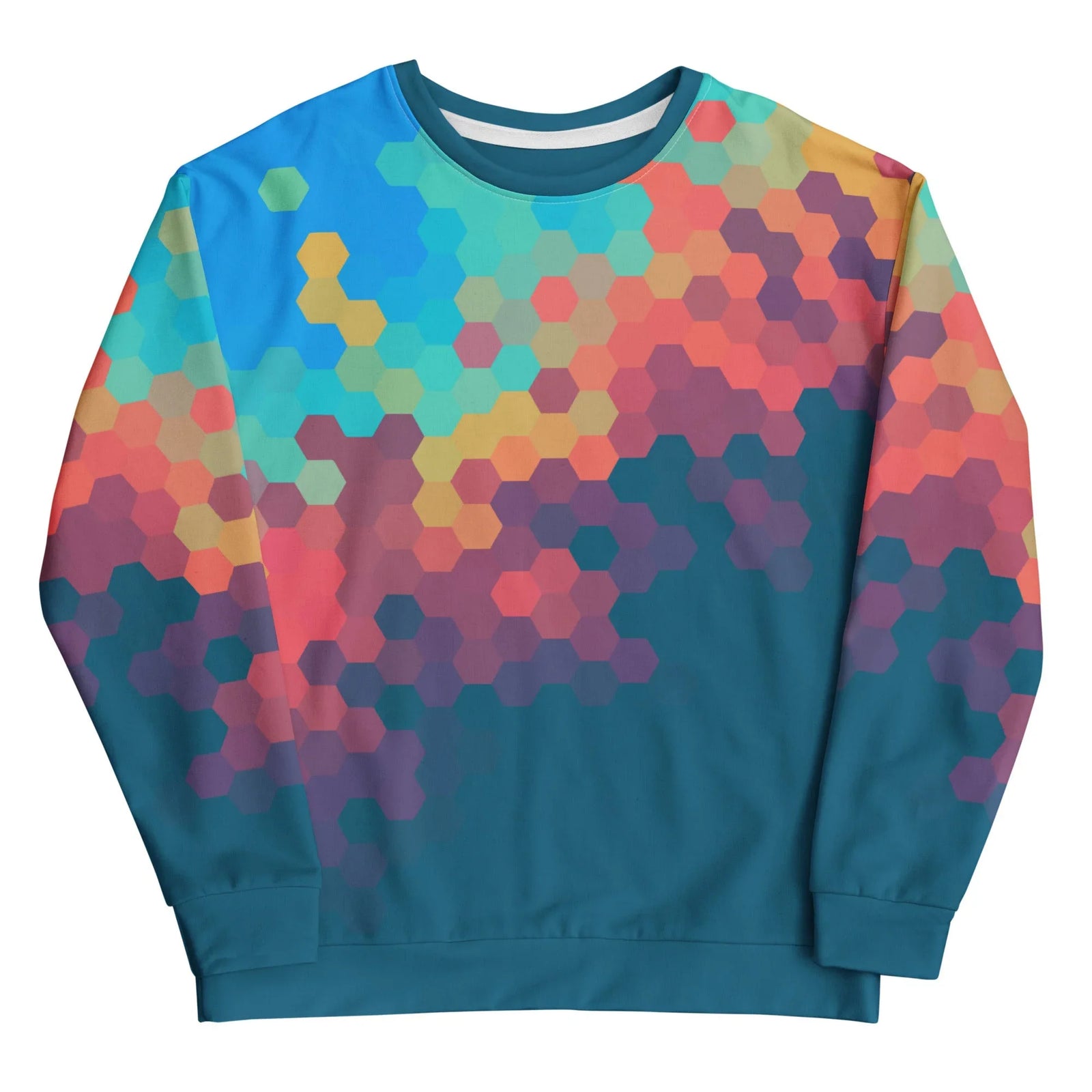 A vibrant tessellating hexagonal grid (think low-poly digital art) creates a diagonal gradient mimicking a sunrise. Contact us with accessibility feedback, we'd love to help!
