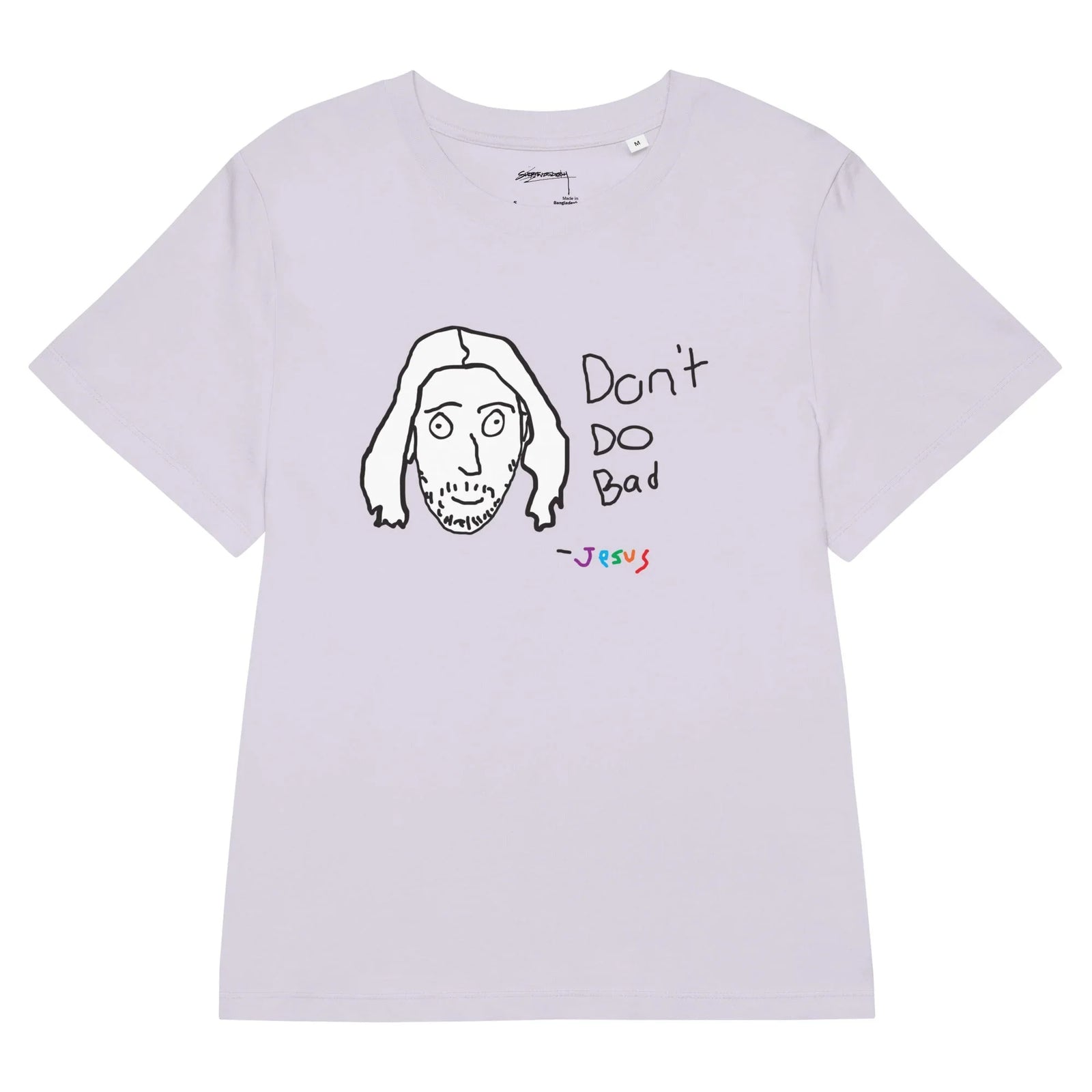 Don't Do Bad Women's Tee in Optic Sketchbook White. GOTS Certified, OCS Certified, Eco-Certified Inks.