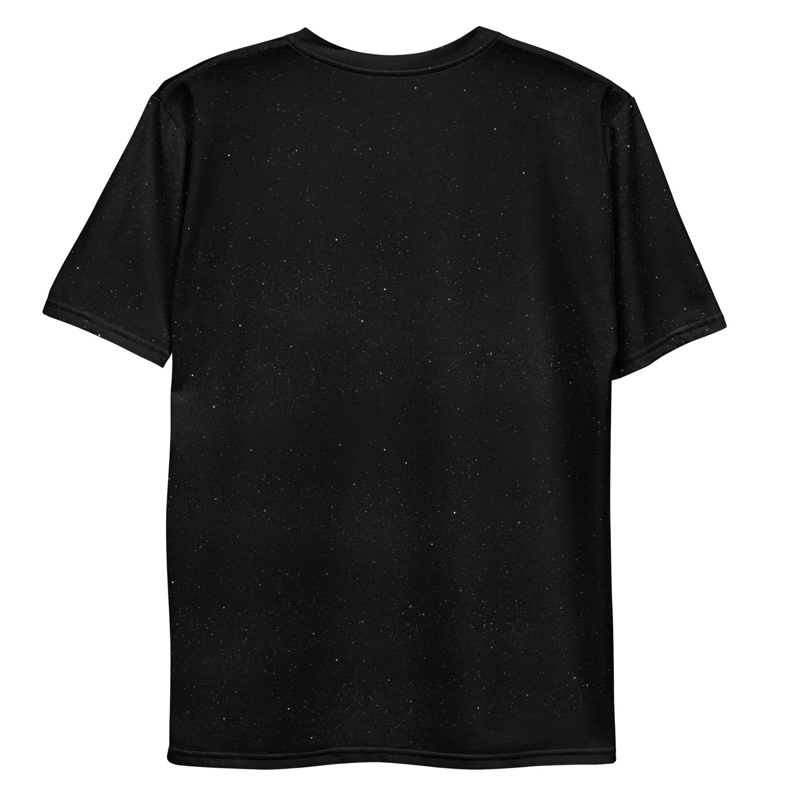 Gazing Space Cat T-Shirt - The stark contrast of the "Magma Orange (#FF4500)" and "Incandescent Solar Red (#E62020)" nebula swirling within the feline silhouette against the flat "Obsidian Void Black (#050505)" background.