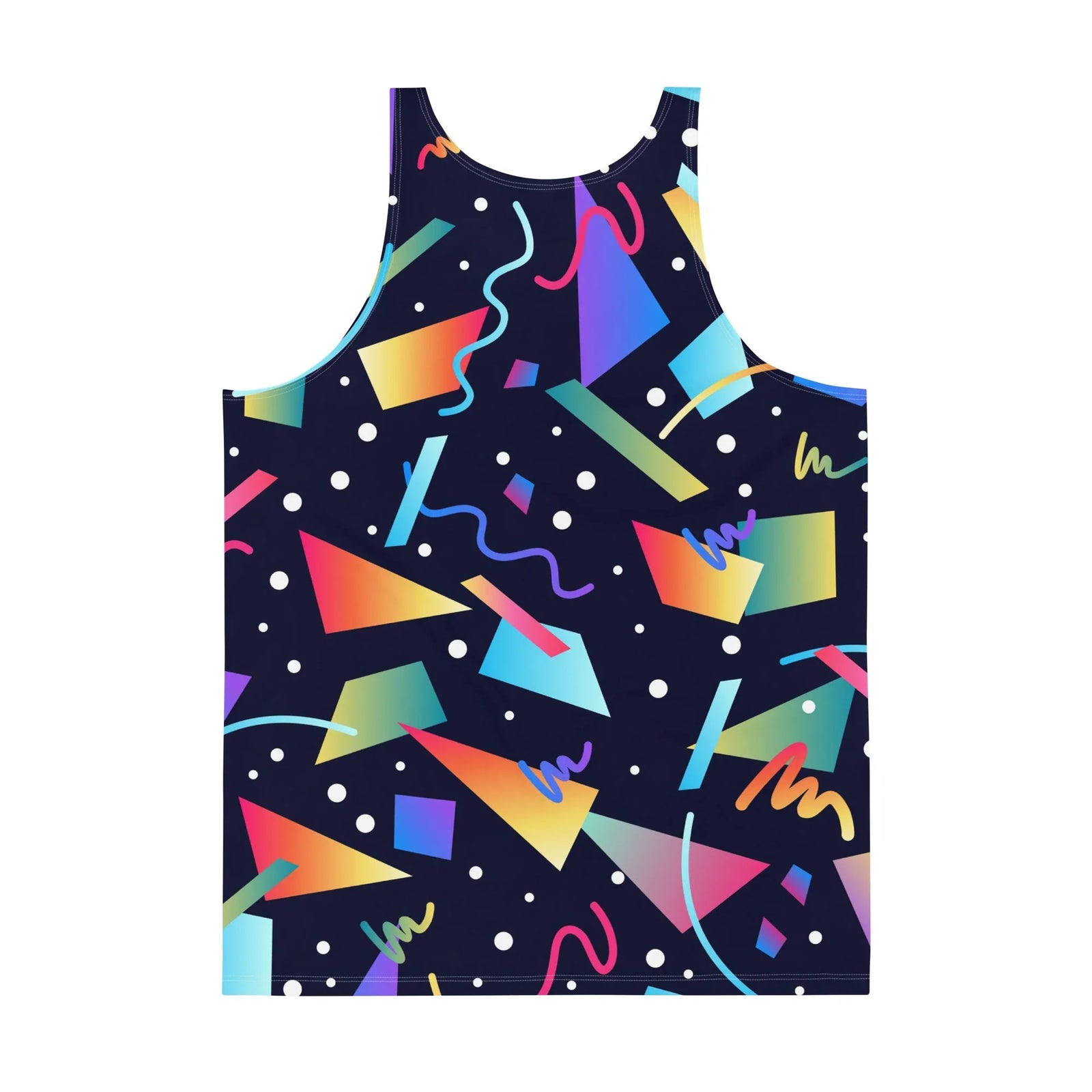 Gnarly Men's Tank - The "Solo Jazz" inspired teal (#00D4FF) and purple squiggle motif floating over a midnight obsidian (#14141E) void.