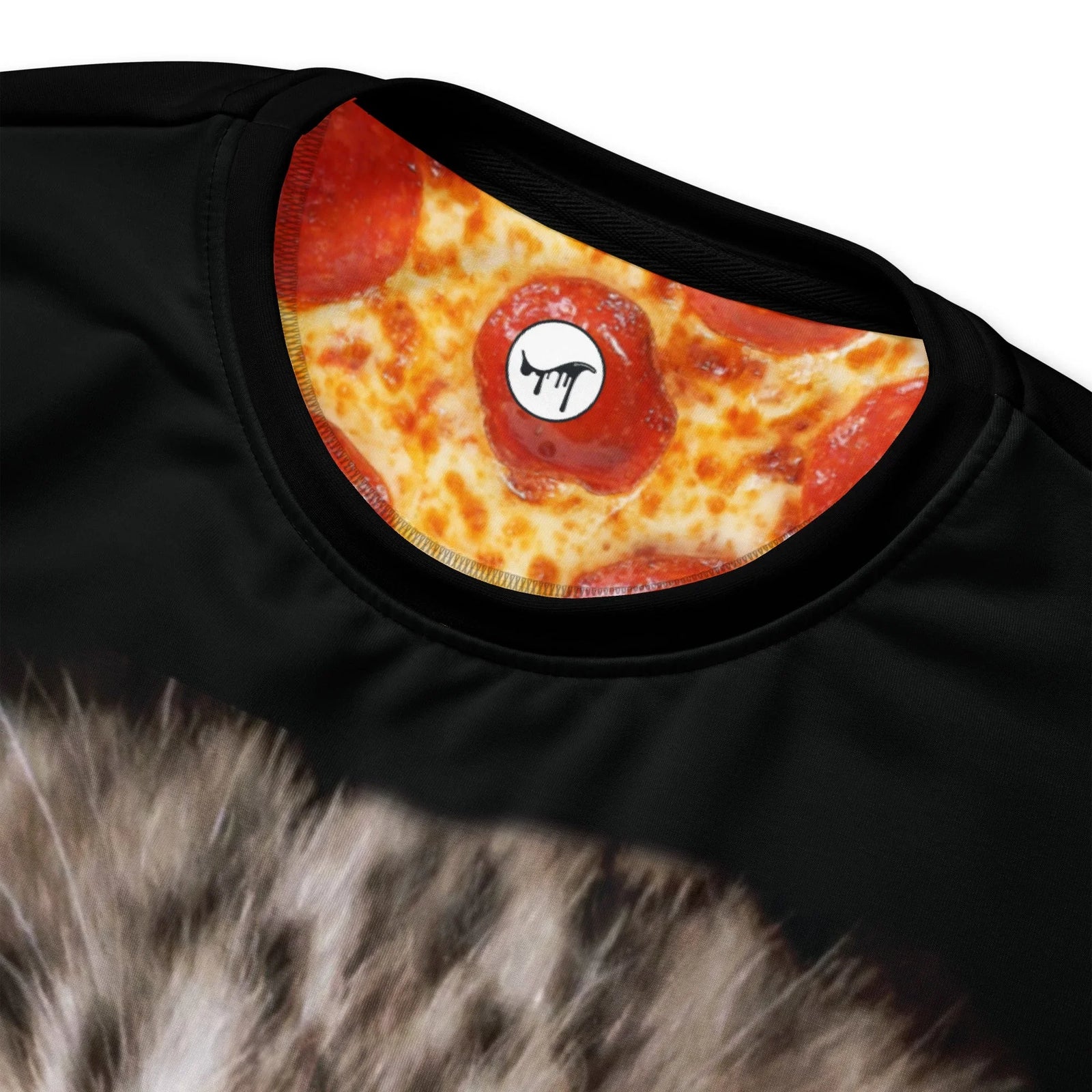 Happy Pizza Cat Sweatshirt in Obsidian Pizza Party. OEKO-TEX® 100, REACH Compliant, GRS Certified.