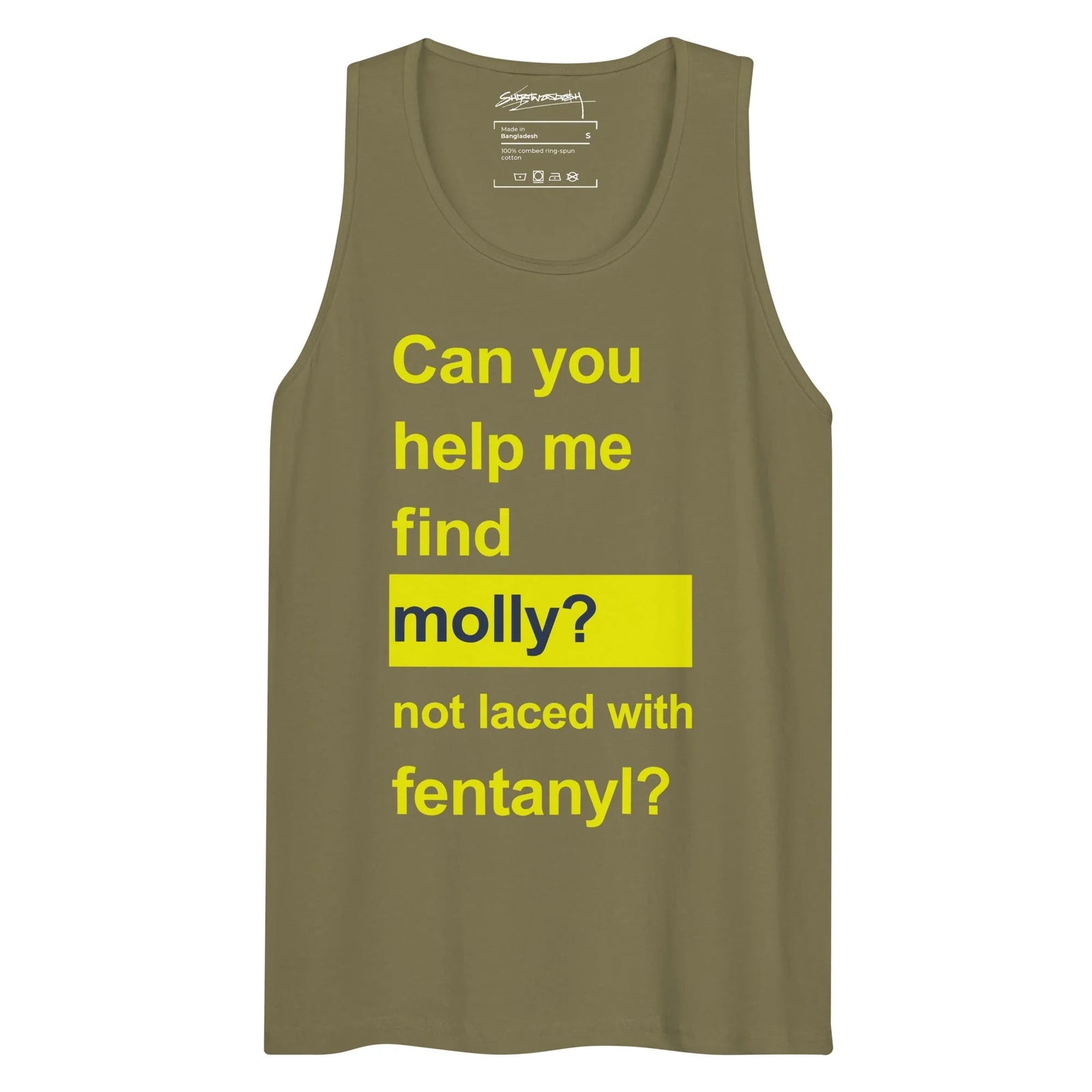Help Me Find Molly Men's Tank in Voltage Navy Noir. WRAP Certified, Eco-Certified Inks, Made-to-Order (Zero Overproduction).