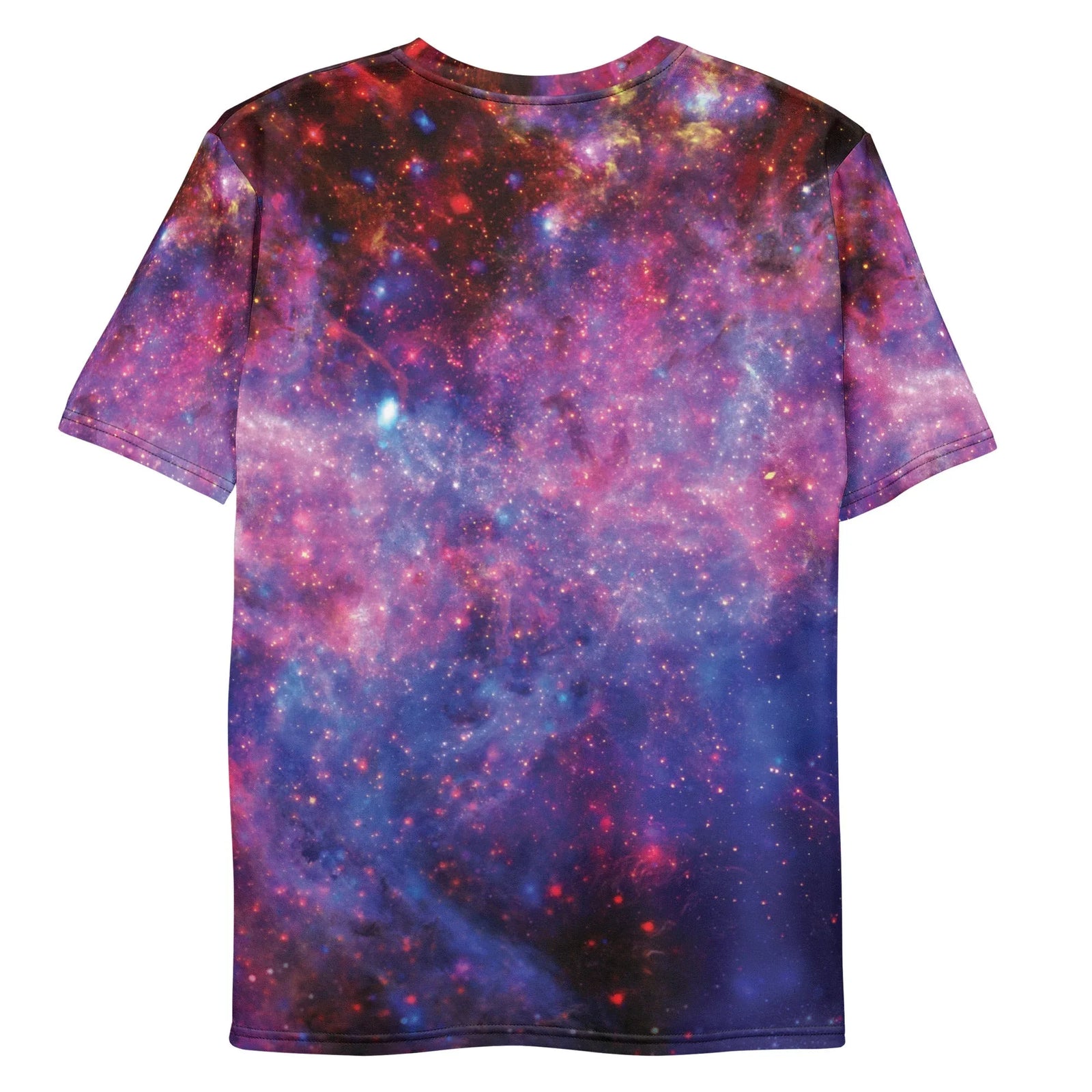 Indie Spacesloth T-Shirt - The jarring contrast of the formal heather grey suit jacket against the "nebula magenta (#D41C68)" void, framed specifically within the impossible geometry of the "rusted bronze (#B87333)" border.