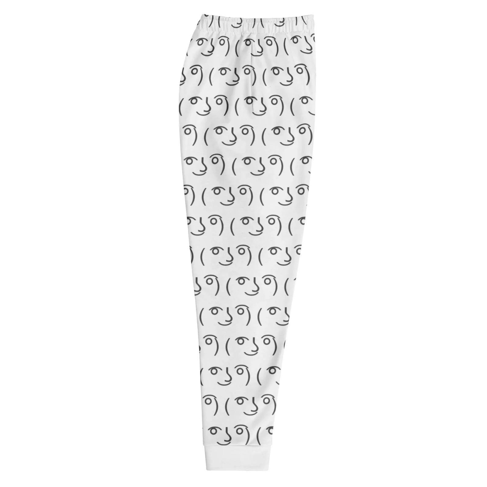 Lenny Face Joggers - The specific "inky charcoal" (#1C1C1C) arrangement of parenthesis, degree symbols, and curved brackets forming the distinctive, squinting "Le Lenny" smirk, set against a stark arctic white (#FFFFFF) base for maximum visual pop and meme recognition.