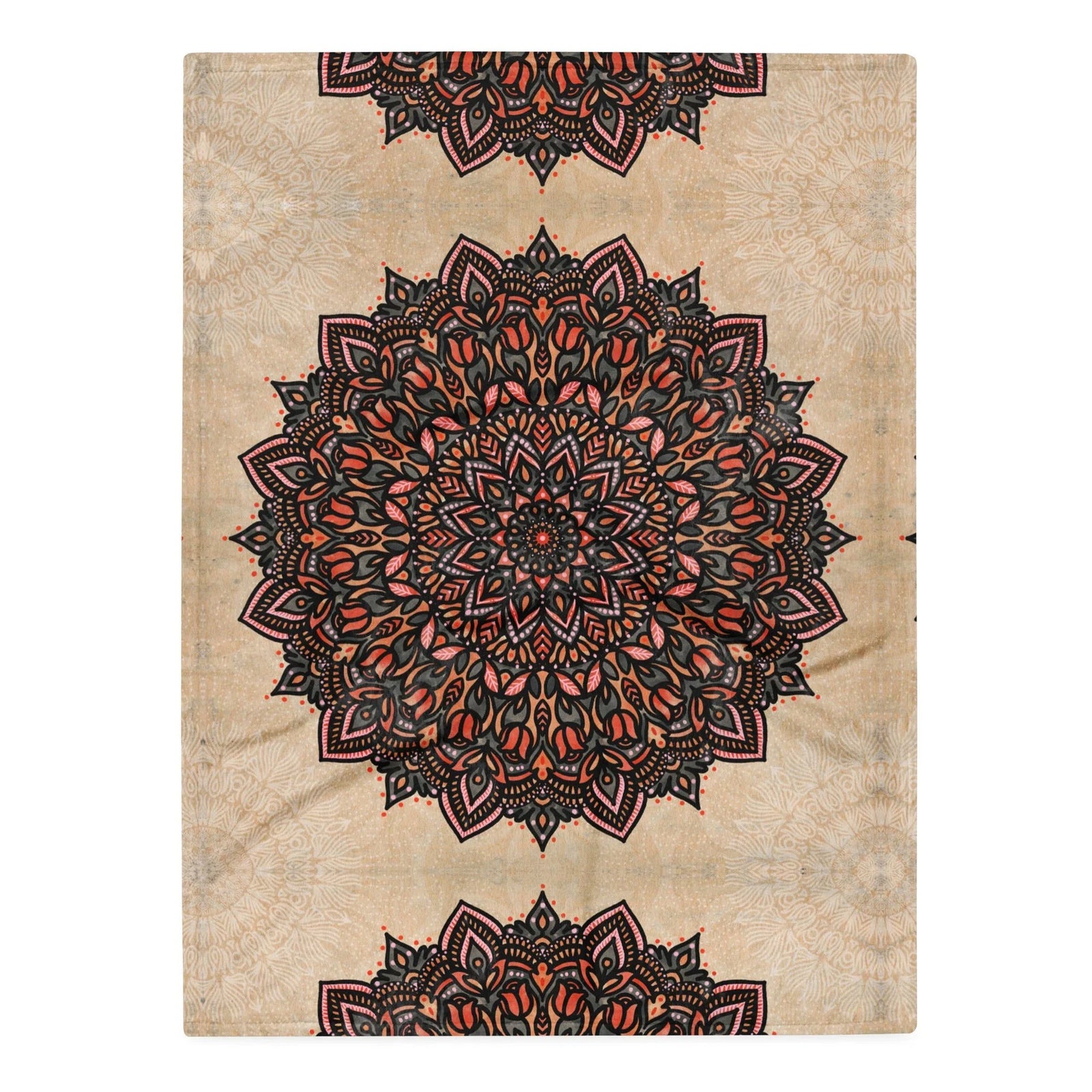 Mandala Plush Blanket in Earthen Terracotta Parchment. REACH Compliant, Zero-Wastewater Printing, Made-to-Order (Zero Overproduction).