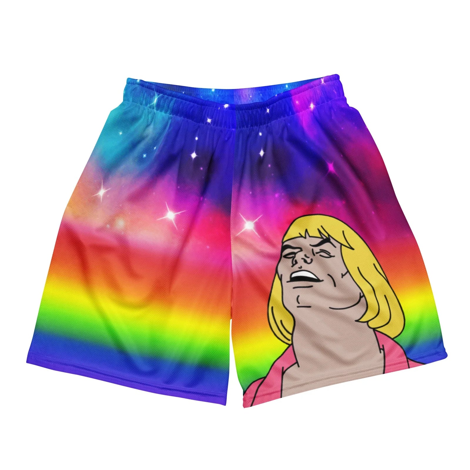 A muscular 1980s fantasy warrior (sporting a signature blonde bob and rose vest) throws his head back in intense, joyous singing against a psychedelic cosmic backdrop. Contact us with accessibility feedback, we'd love to help!