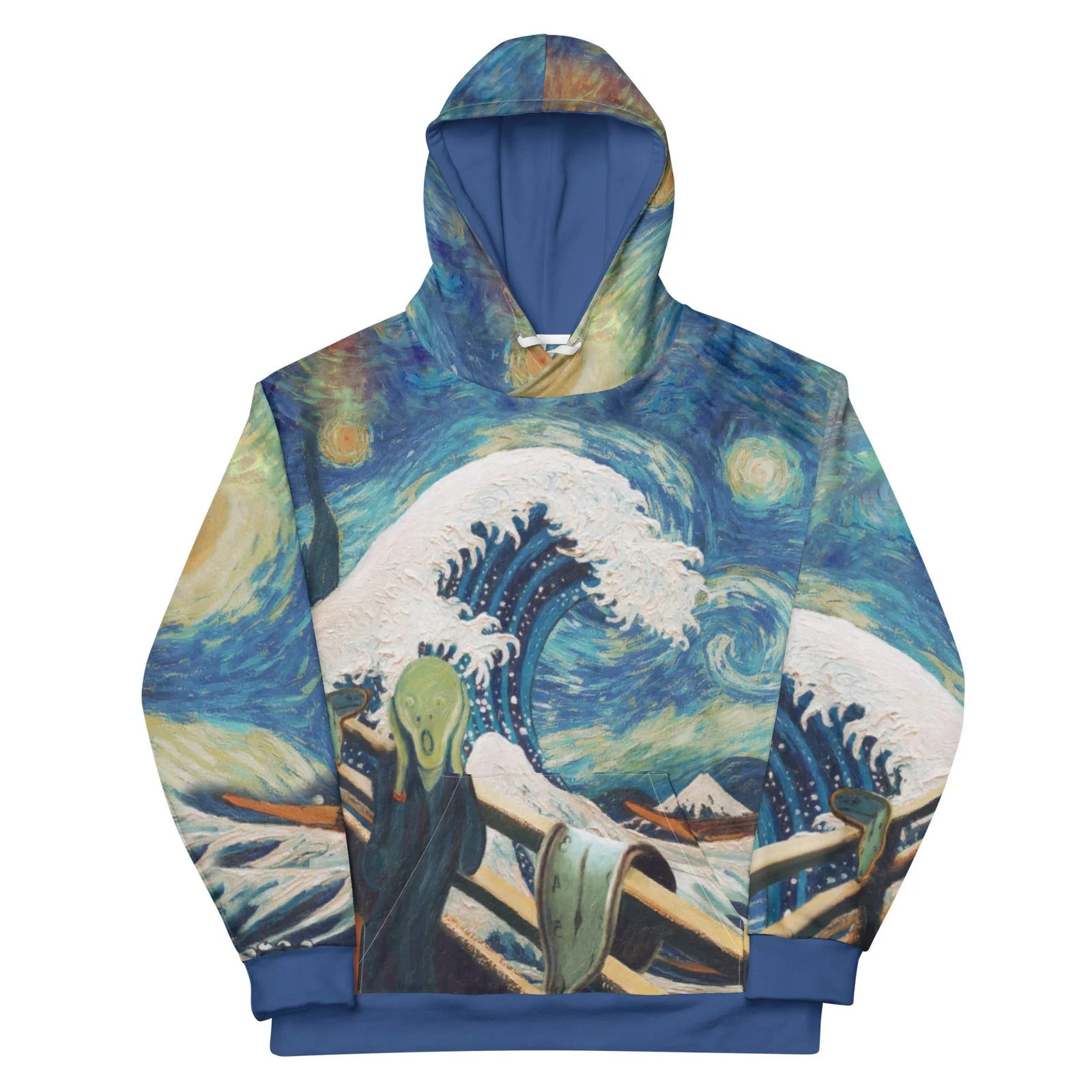 A vibrant surrealist collage fuses art history icons, dominated by a post-impressionist sky in swirling Midnight Cobalt and Luminous Citrine. Contact us with accessibility feedback, we'd love to help!