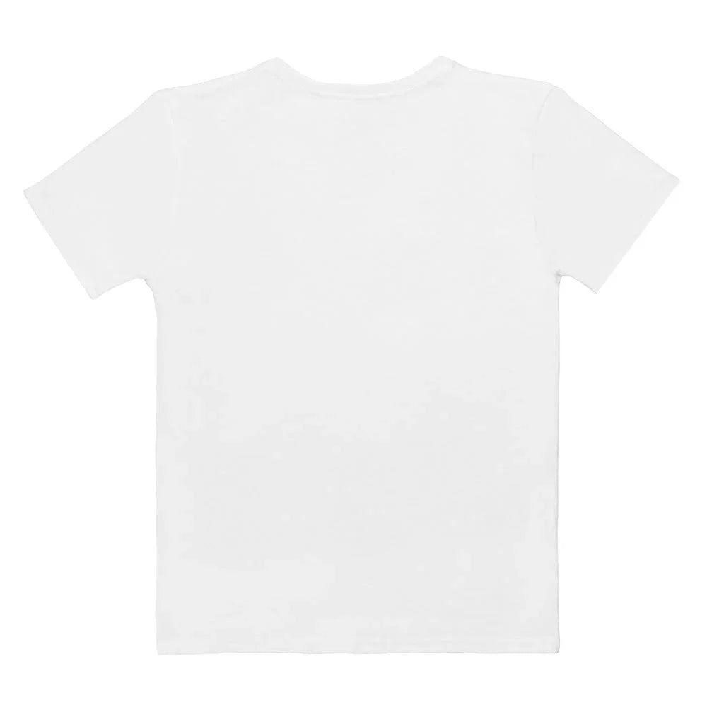 Pants Shirt Women's Tee in Alabaster and Slate Denim. OEKO-TEX® 100, REACH Compliant, Zero-Wastewater Printing.