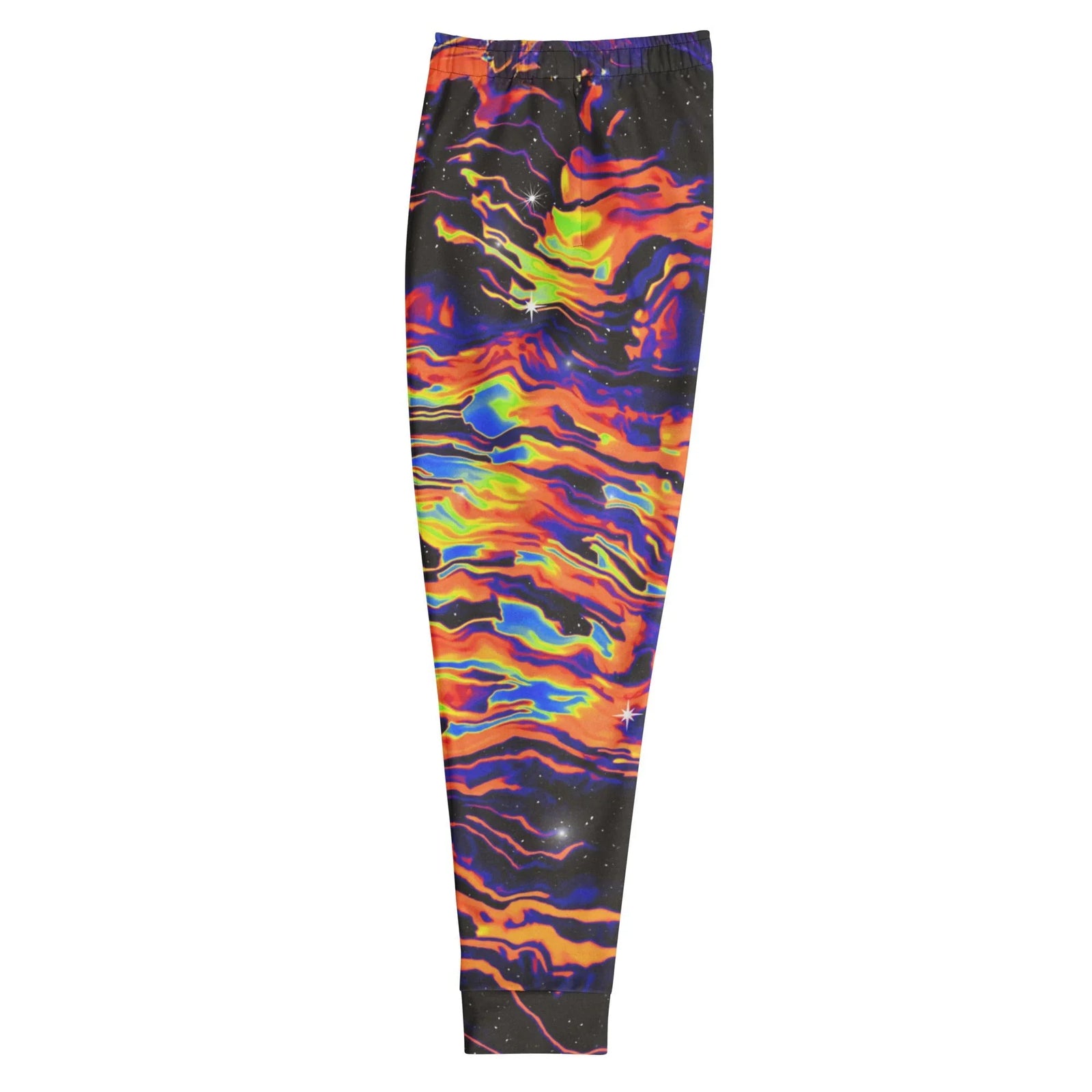 Space Drip Joggers in Liquefied Neon Cosmos. OEKO-TEX® 100, REACH Compliant, GRS Certified.