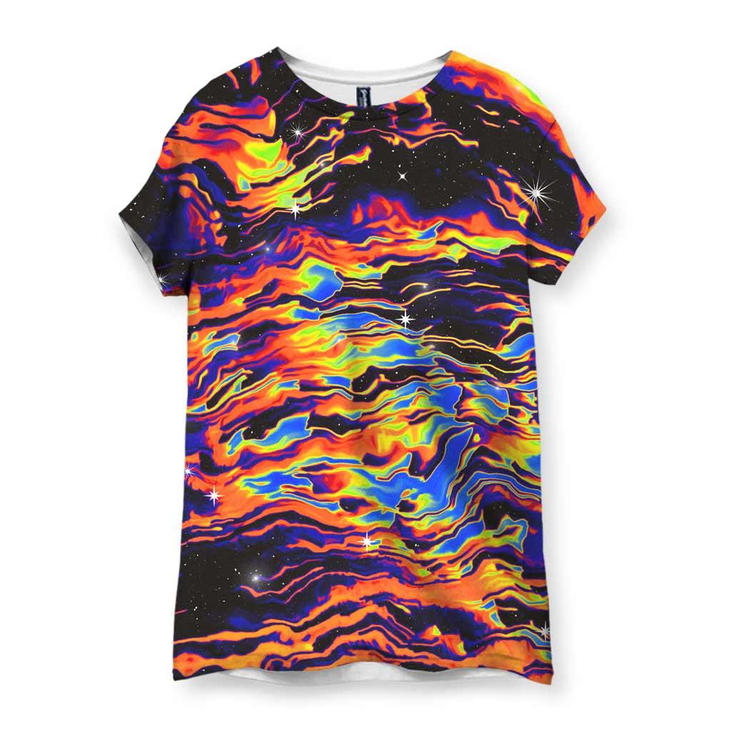 This chaotic, fluid masterpiece depicts a psychedelic liquid light show suspended in deep space (resembling molten topographical maps or oil swirling on water). Contact us with accessibility feedback, we'd love to help!