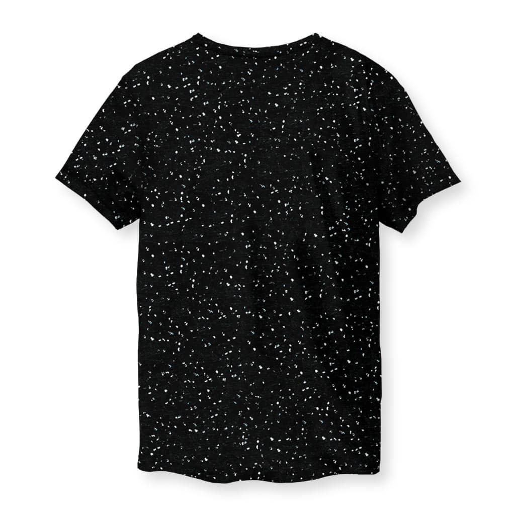 Space is an Ocean T-Shirt - The jarring transition from the visceral crimson red (#DC143C) mass of organic eyes into the stark, monochromatic ink-black (#000000) mechanical wreckage