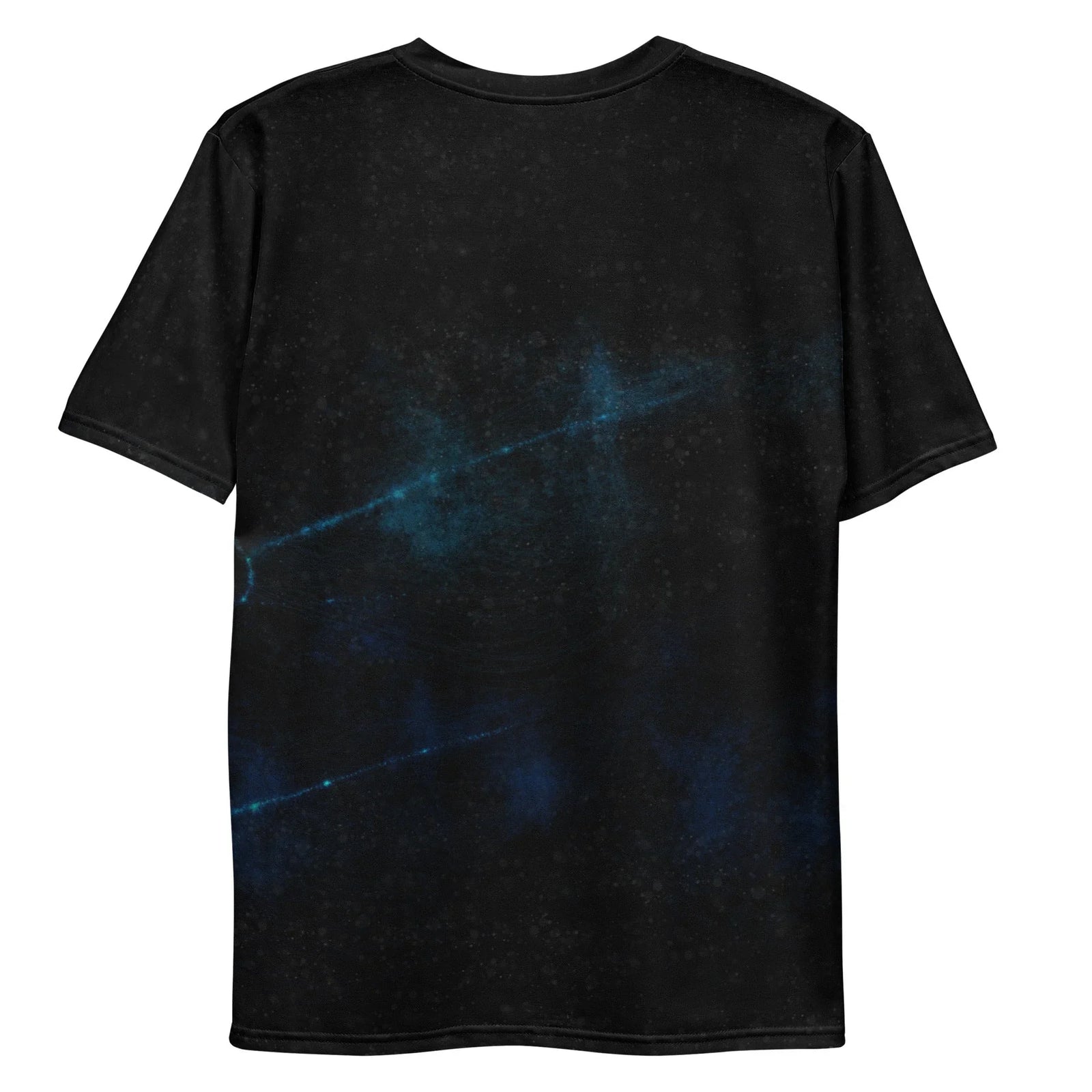 Space Rocket T-Shirt - The faceted, stained-glass propulsion trail shifting from sharp angular blocks of parchment beige (#E3D9C8) into deep magenta and hot pink (#D44D7D) and electric cyan (#008B99).