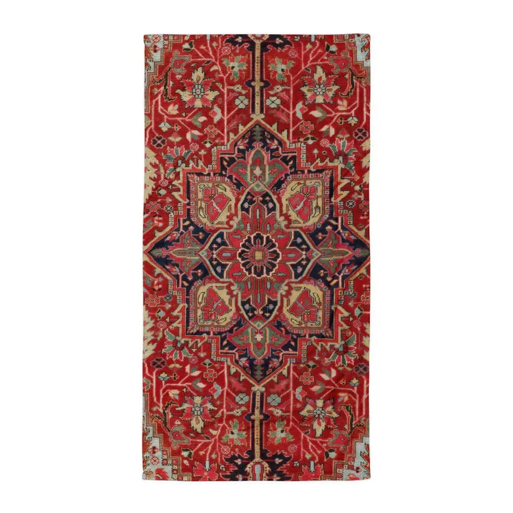 The Dudes Rug Beach Towel in Vintage Persian Crimson. REACH Compliant, Zero-Wastewater Printing, Made-to-Order (Zero Overproduction).