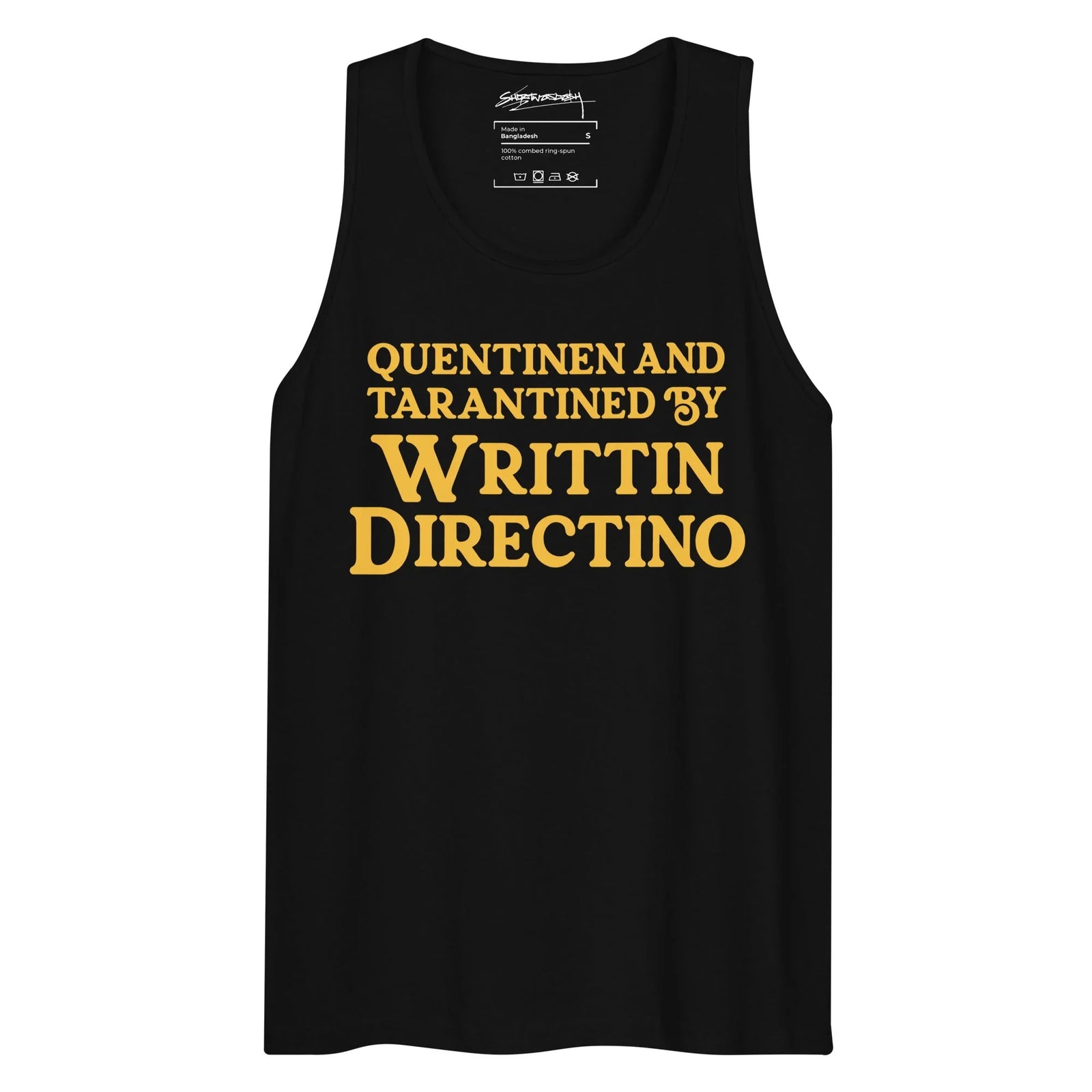 Writtin Directino Men's Tank in Vintage Olive Cinema. WRAP Certified, Eco-Certified Inks, Made-to-Order (Zero Overproduction).