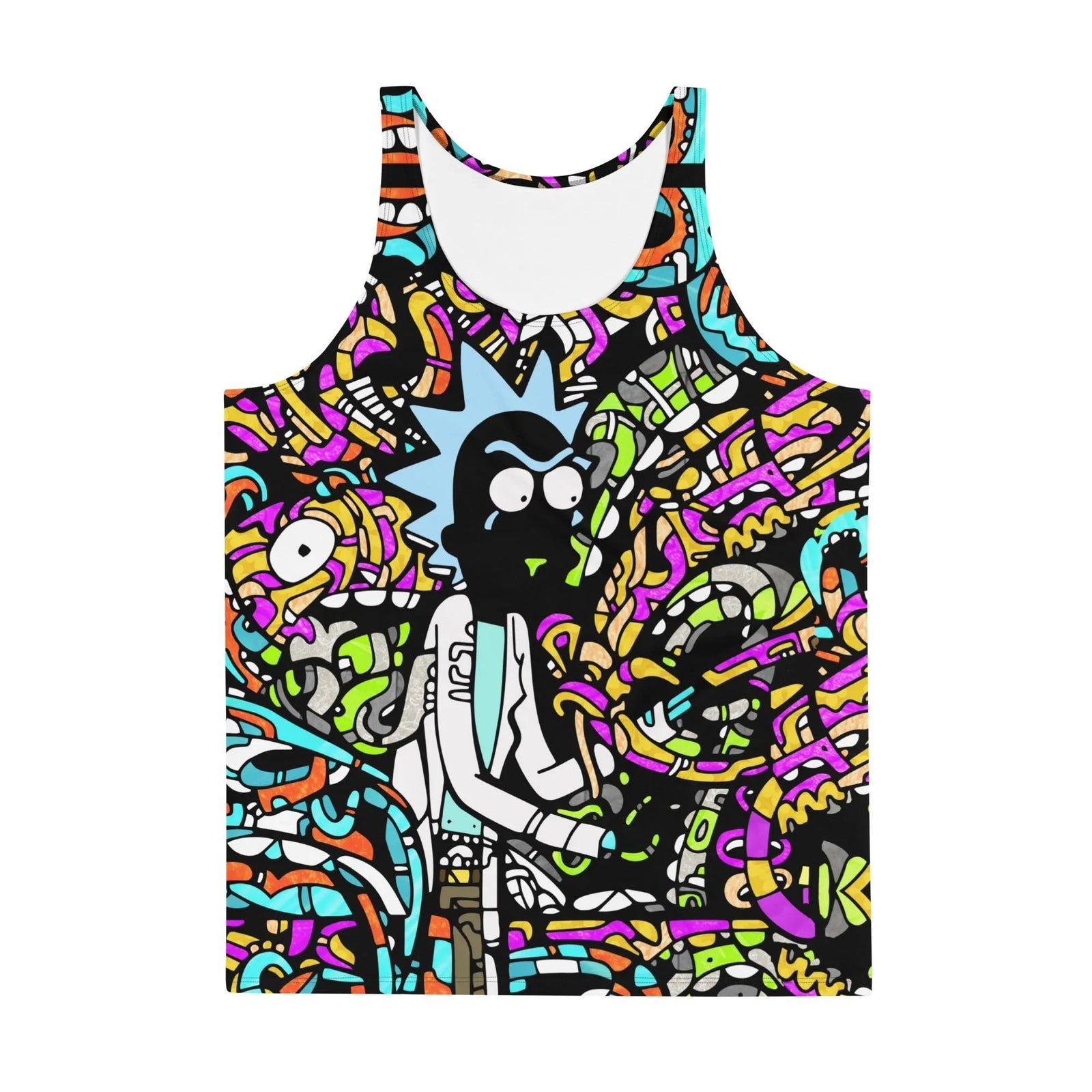 A manic, spiky-haired mad scientist (clad in a signature white lab coat) anchors this explosive, psychedelic design. Contact us with accessibility feedback, we'd love to help!