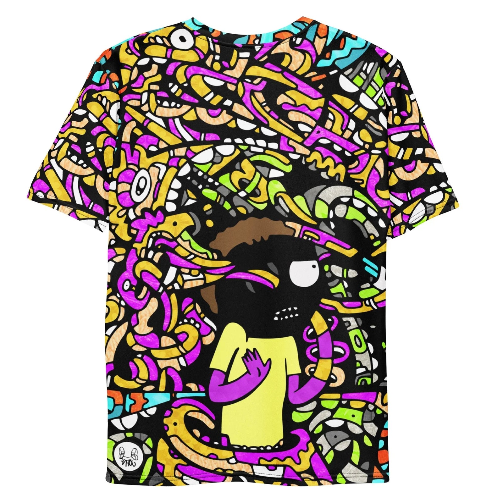 Wub a Lub T-Shirt - The distinctive electric cyan (#00FFFF) spiky hair silhouette and lab coat shape contrasting against the void-like black (#000000) skin tone.
