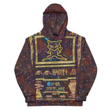 A cosmic burgundy nebula swirls with teal, violet, and crimson speckles across the entire hoodie, creating a retro-gaming holographic effect. Contact us with accessibility feedback, we'd love to help!