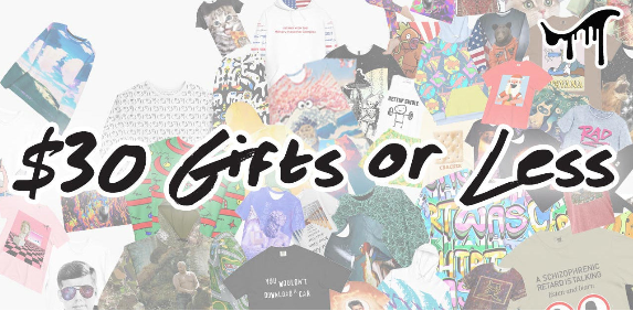 Collage of various products with text '$30 Gifts or Less' on a white background