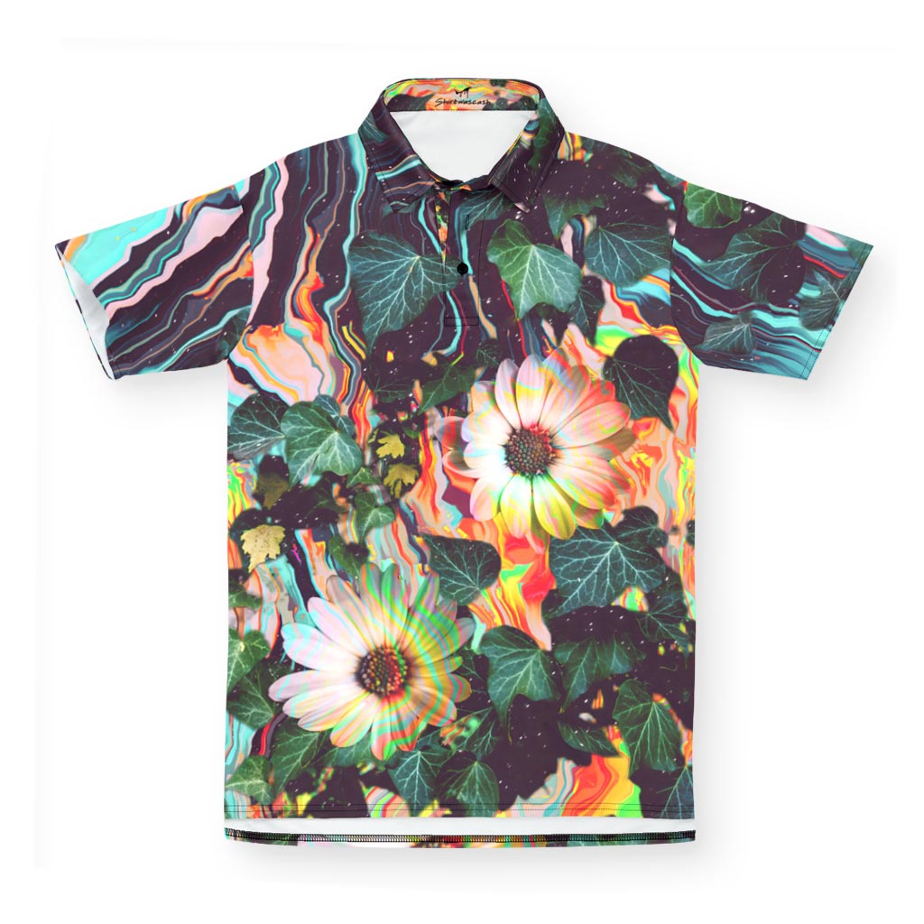 Floral Glitch Polo Shirt
