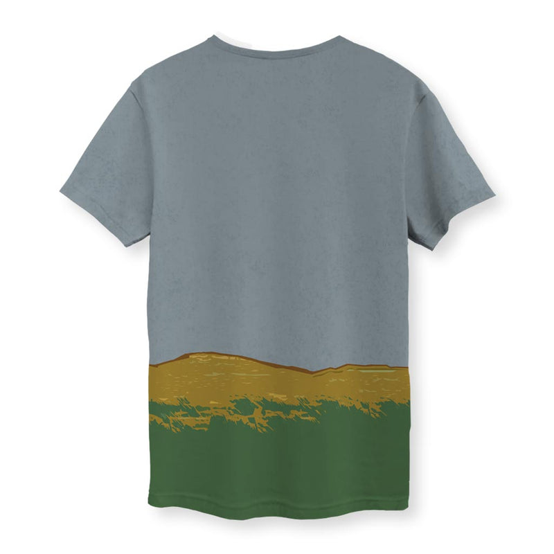 Men's graphic t-shirt with illustrated frog holding pistol and text 'hippity hoppity question authority'.