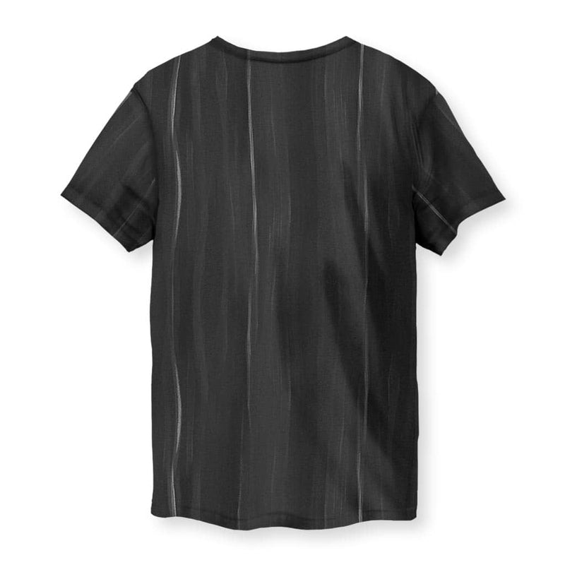 Black graphic men's t-shirt with illustration of man smoking cigar and wearing headphones