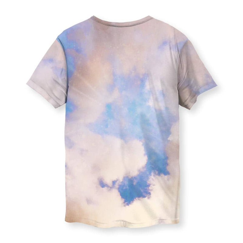 Men's graphic tee with wrestler and biblical figure, vibrant colorful shirt mockup on white