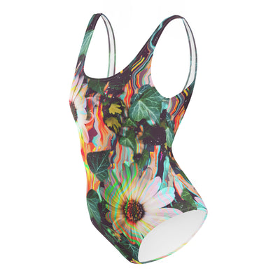 Floral Glitch One-Piece Swimsuit - Shirtwascash