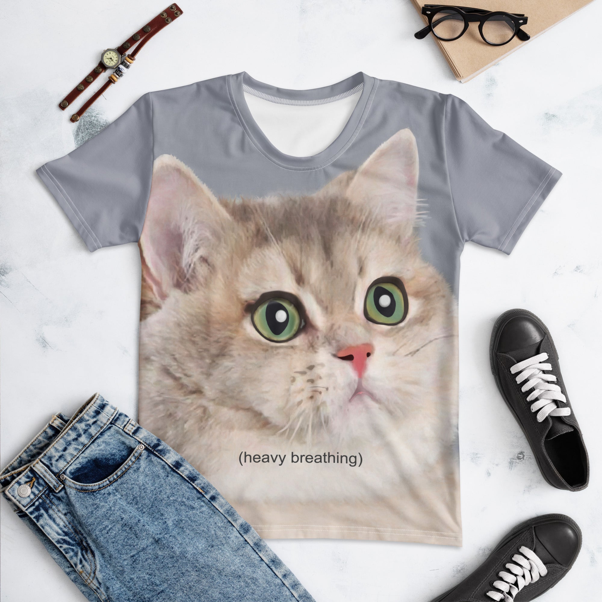 Heavy Breathing Cat Women's T-Shirt - Shirtwascash