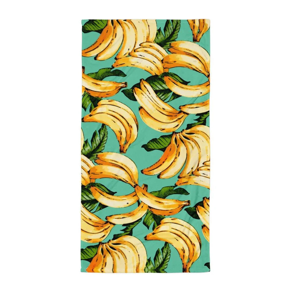 Banana Pattern Beach Towel in Tropical Jungle Harvest. REACH Compliant, Zero-Wastewater Printing, Made-to-Order (Zero Overproduction).
