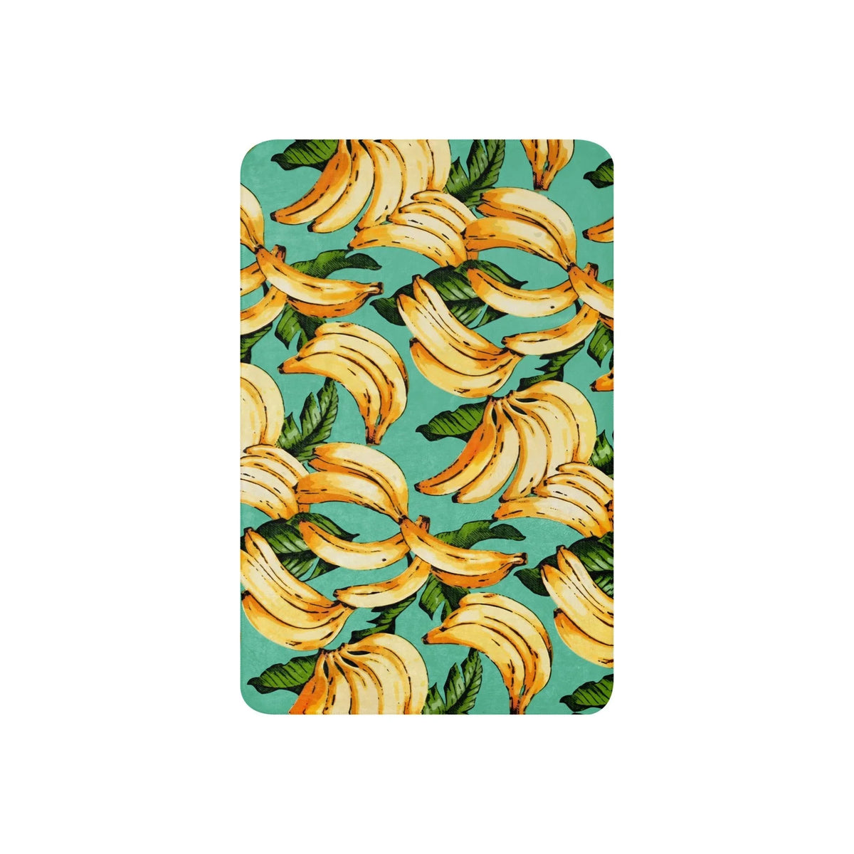 Banana Pattern Sherpa Blankets - The high-contrast pairing of the iconic, pop-art style goldenrod yellow banana (#FDD835) against the calming, almost unexpected seafoam teal background (#4DB6AC), creating a signature color clash that feels both vintage and contemporary.