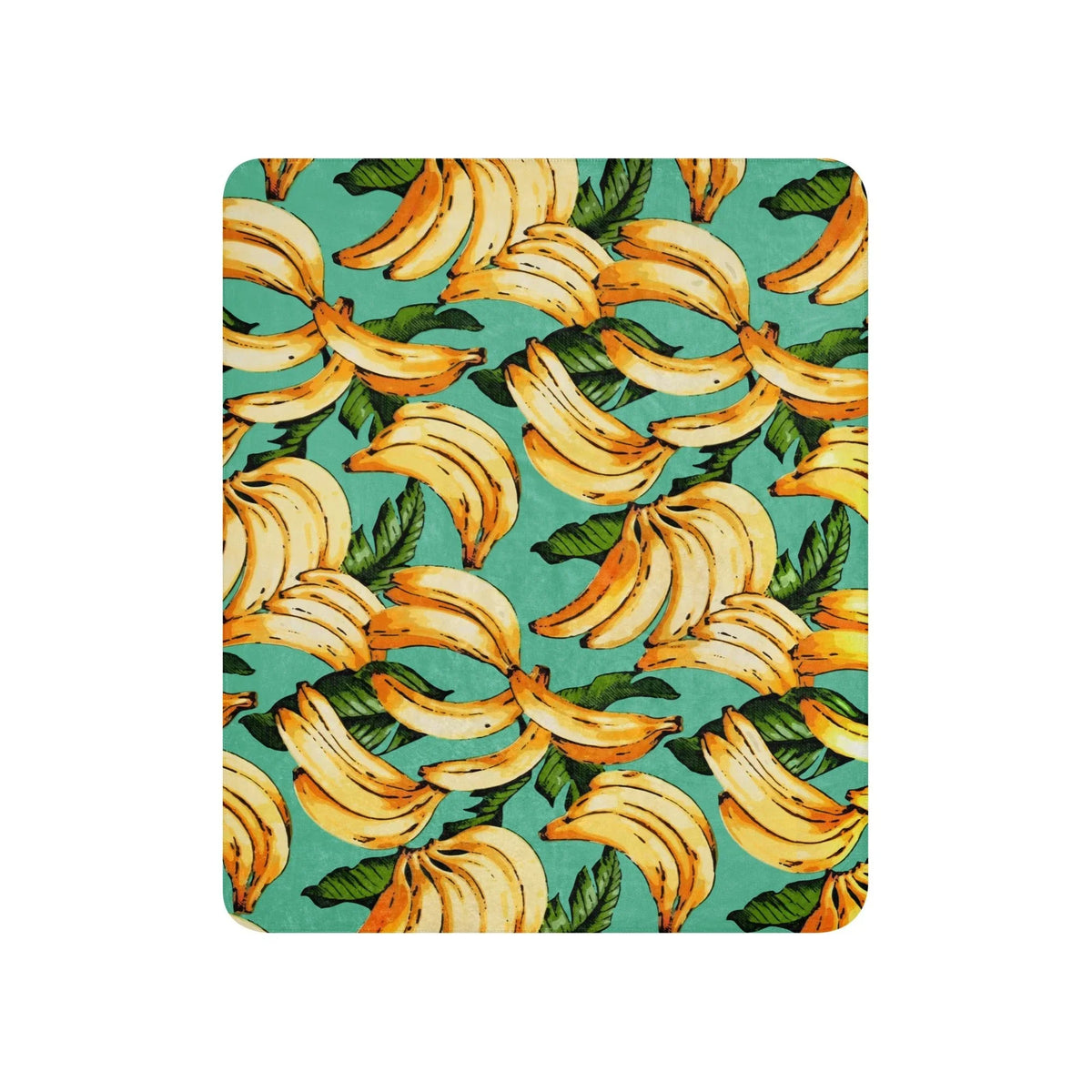 Banana Pattern Sherpa Blankets in Tropical Teal Harvest. REACH Compliant, Zero-Wastewater Printing, Made-to-Order (Zero Overproduction).