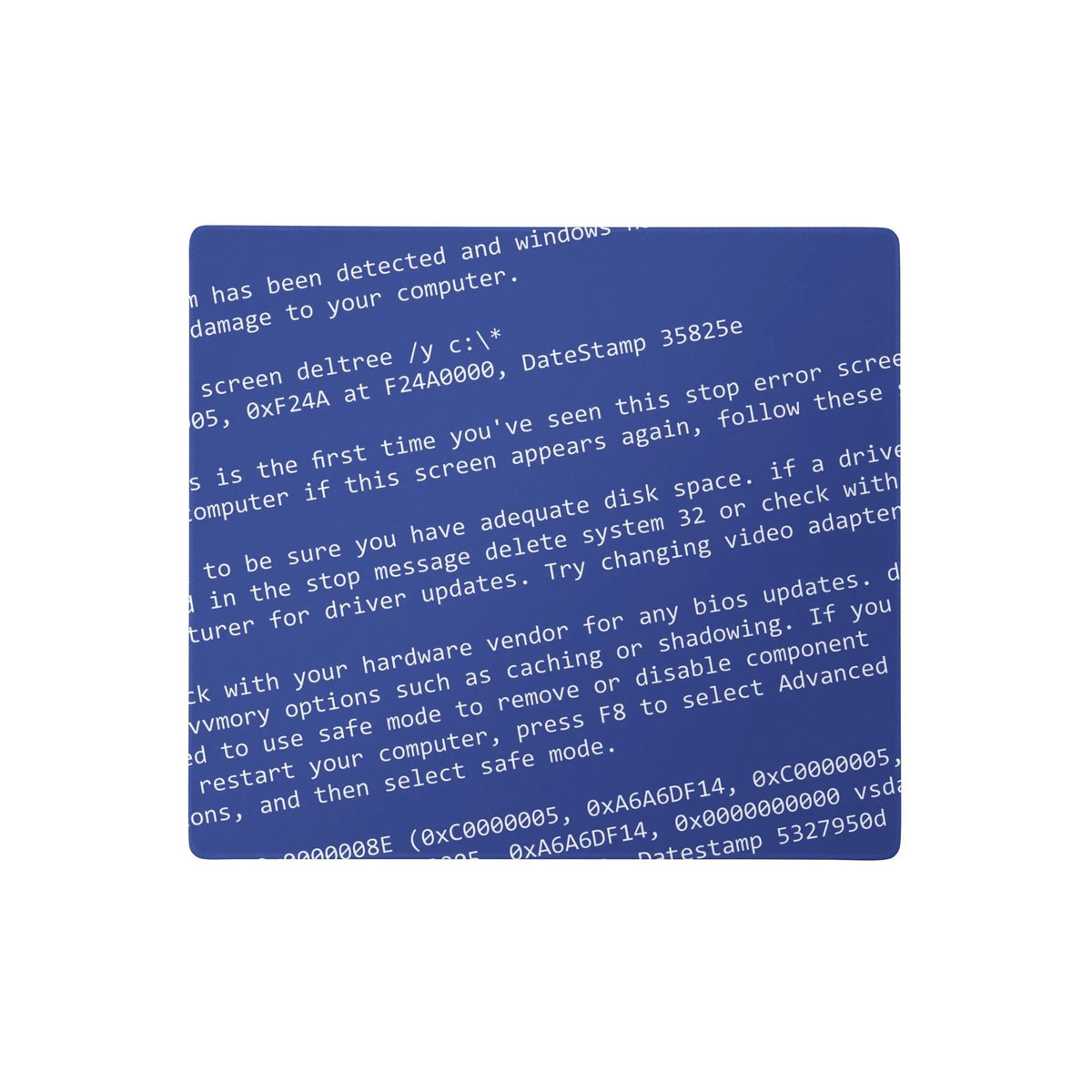 BSOD Desk Mats - The visceral panic induced by System Failure Cobalt (#254690) paired with Command Prompt White (#FFFFFF) text in the distinct jagged edges of 1990s serifed bitmap fonts.