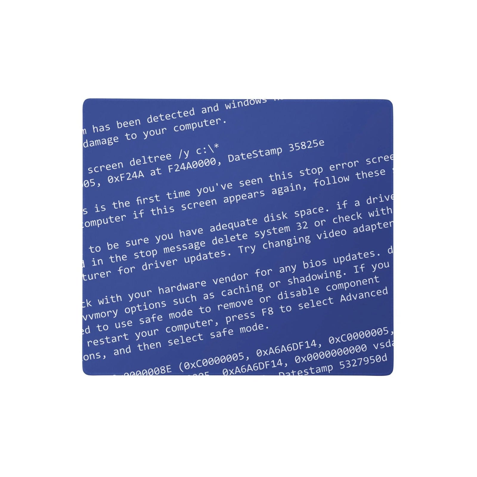 BSOD Desk Mats - The visceral panic induced by System Failure Cobalt (#254690) paired with Command Prompt White (#FFFFFF) text in the distinct jagged edges of 1990s serifed bitmap fonts.