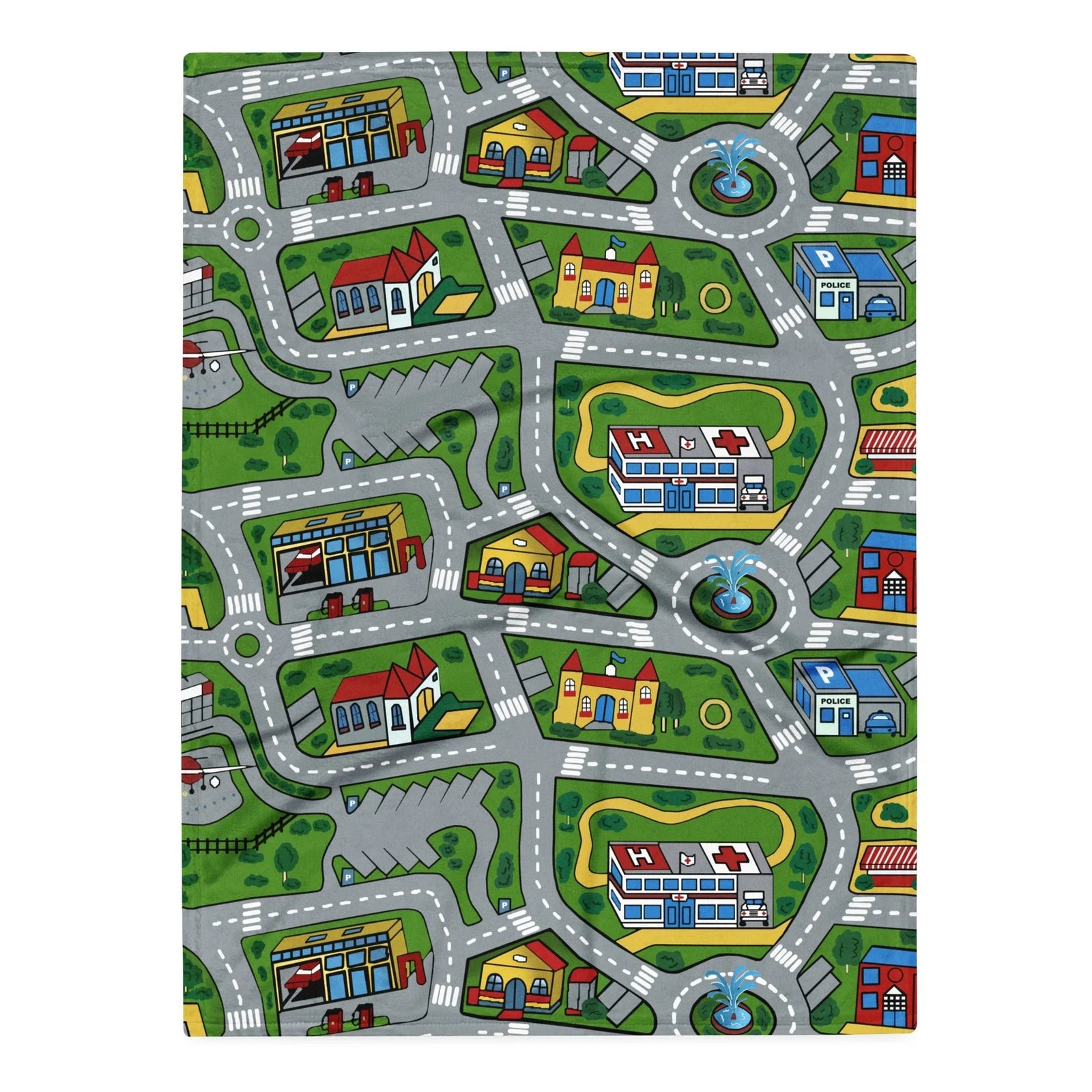 Car Carpet City Plush Blanket in Nostalgic Playmat Primary. REACH Compliant, Zero-Wastewater Printing, Made-to-Order (Zero Overproduction).