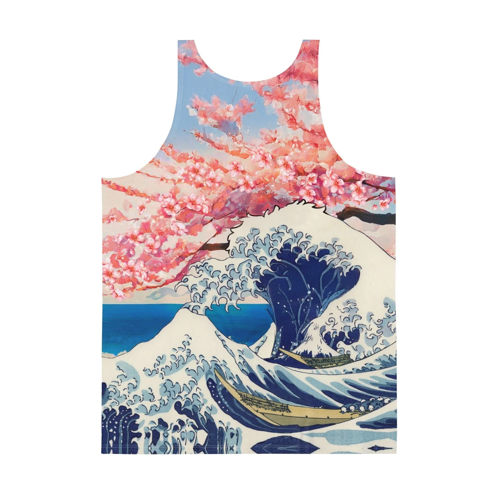 Cookie Wave Blossom Men's Tank - The instant transformation of the classic Kanagawa wave crest into a jagged, blue-furred puppet hand (#003153) grasping chocolate chip cookies (#D2691E).