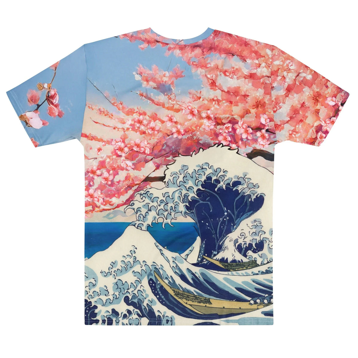 Cookie Wave Blossom T-Shirt - The jarring integration of distinct googly eyes within the Prussian indigo (#1D2951) wave crest, transforming a serene masterpiece into a chaotic scene of pastry consumption.