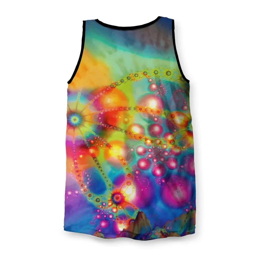 Dank Hill Men's Tank - The specific cognitive dissonance of the straight-laced propane salesman with peach-beige skin (#E6BC98) distorted by heavy intoxication traits against an electric acid green (#A8D837) haze and deep indigo (#2A2D55) cosmic voids.
