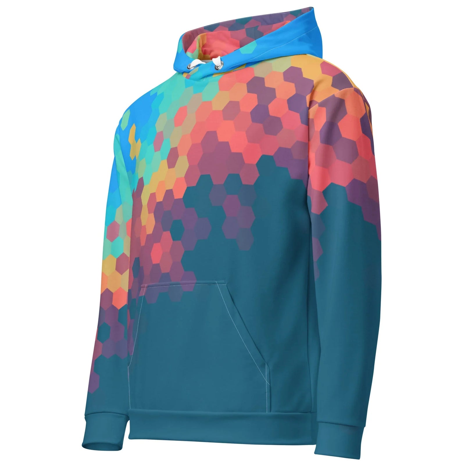 Day Break Hoodie in Geometric Dawn Gradient. OEKO-TEX® 100, REACH Compliant, GRS Certified.