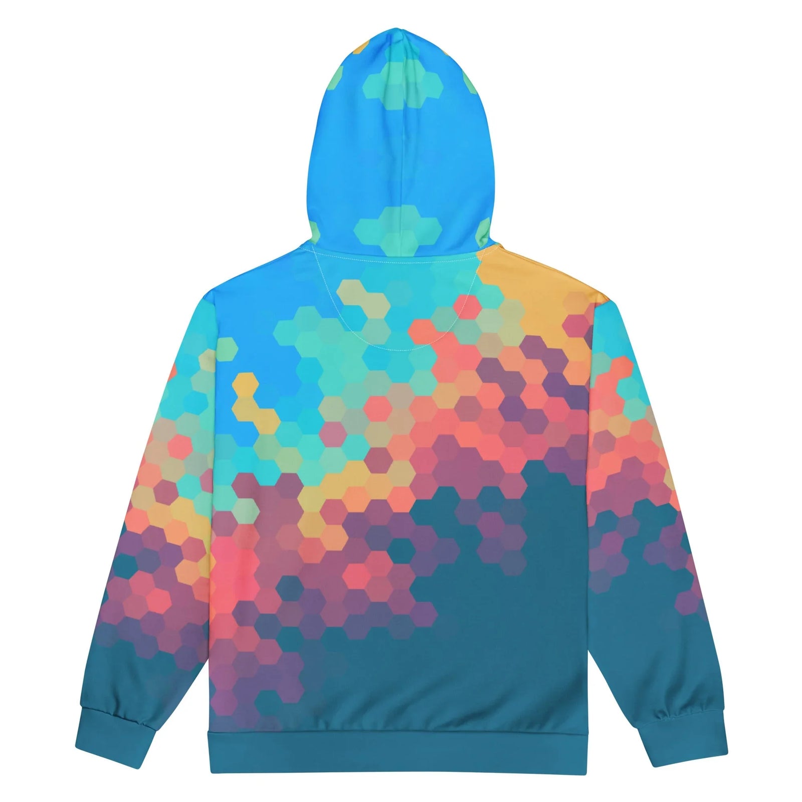 Day Break Zip Hoodie in Geometric Daybreak Spectrum. OEKO-TEX® 100, REACH Compliant, GRS Certified.